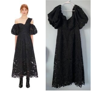 Self Portrait Black Puff Sleeve Leaf
Guipure Midi Dress